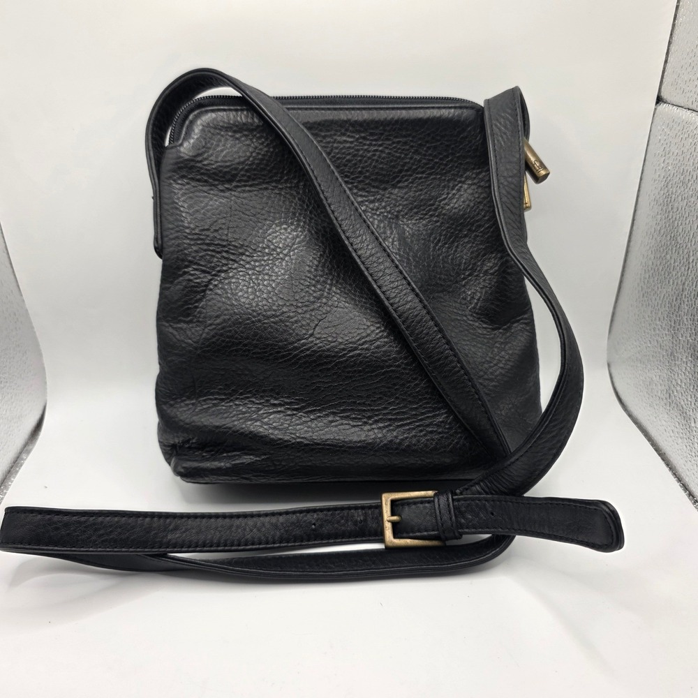 Leather Co Liz Claiborne Black Pebbled Leather Crossbody‎ Bag Triple Compartment